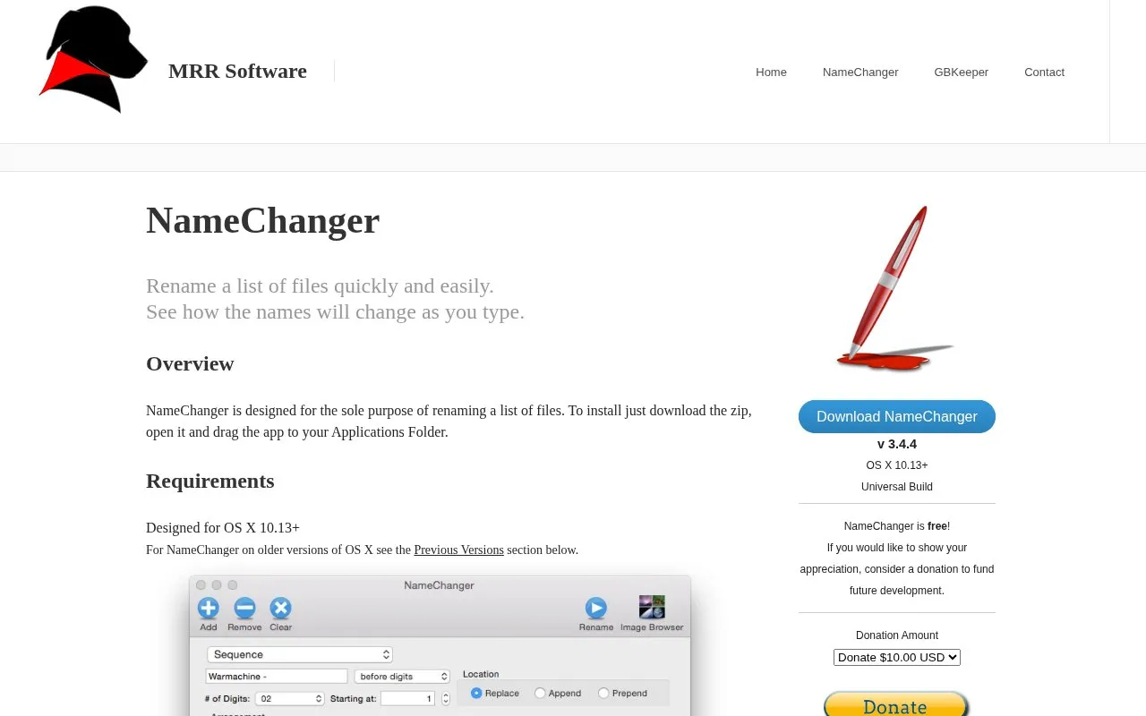 NameChanger homepage screenshot