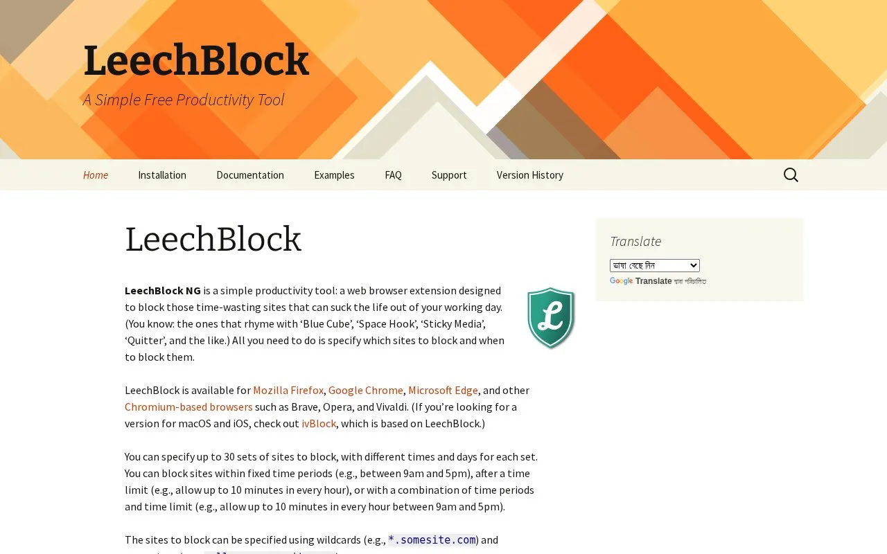 LeechBlock NG homepage screenshot