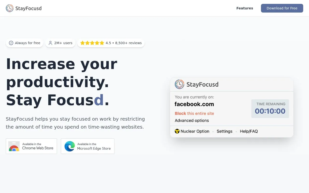 StayFocusd homepage screenshot