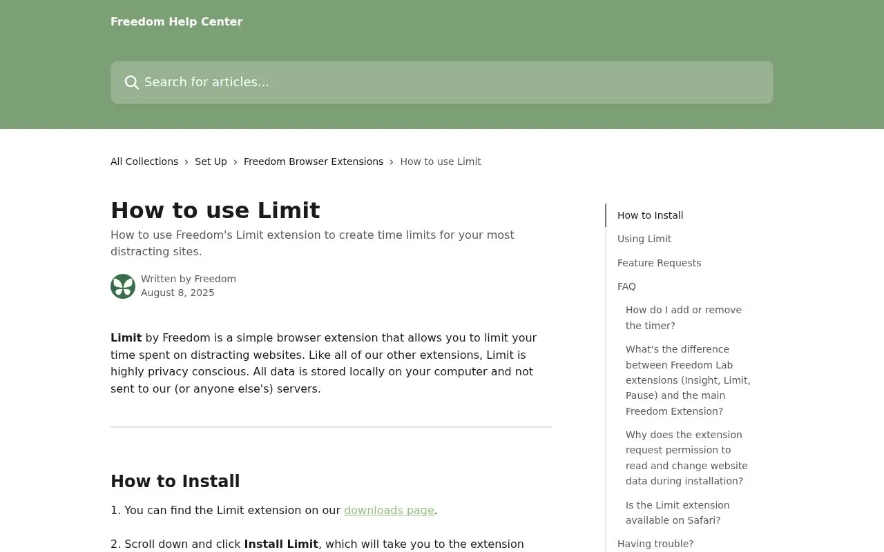 Limit Website Blocker homepage screenshot