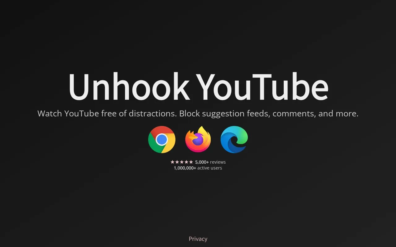 Unhook homepage screenshot