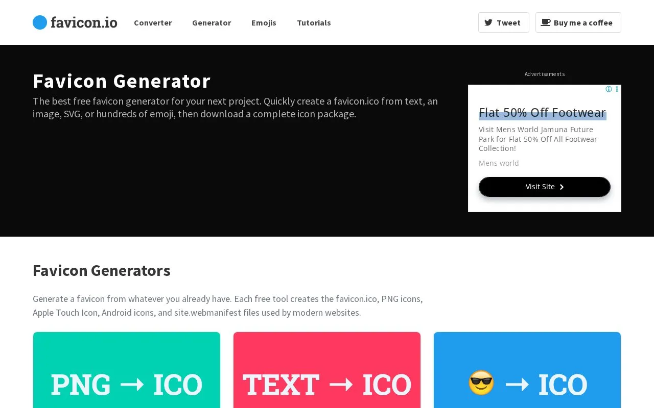 favicon.io homepage screenshot