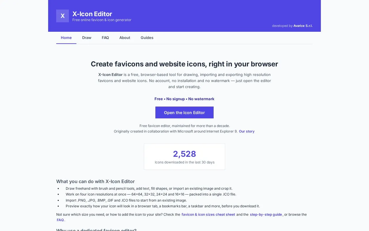 X-Icon Editor homepage screenshot