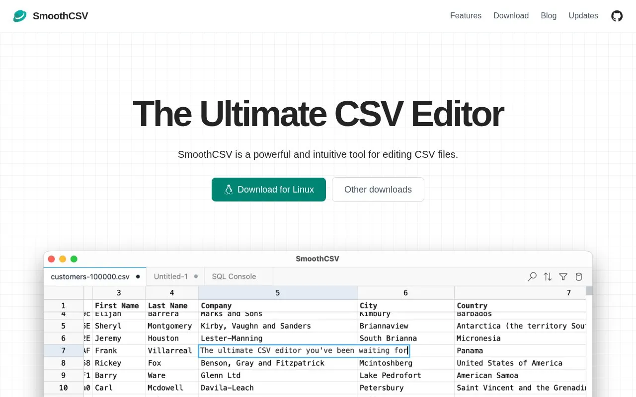 SmoothCSV homepage screenshot