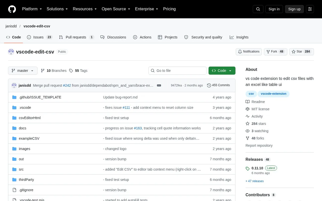 Edit csv homepage screenshot