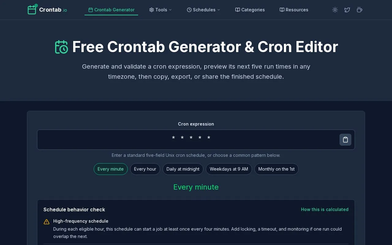 Crontab.io homepage screenshot