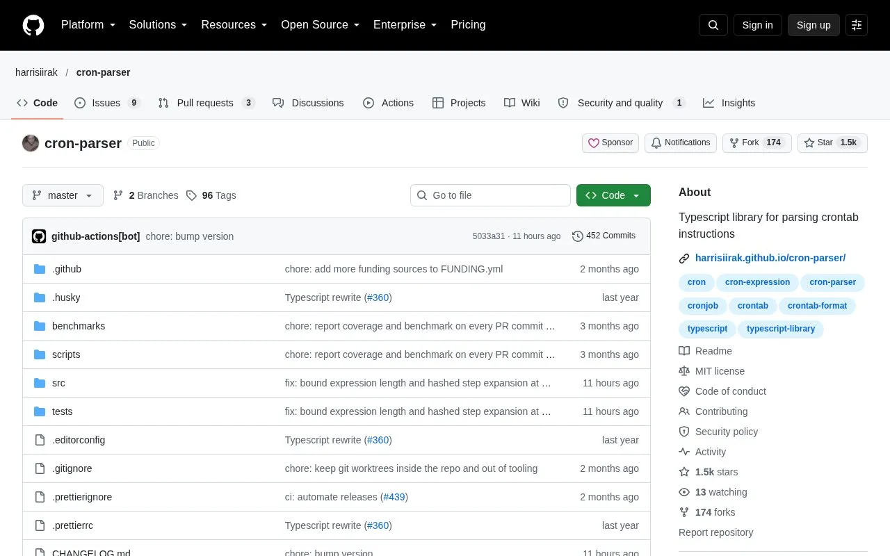 cron-parser homepage screenshot
