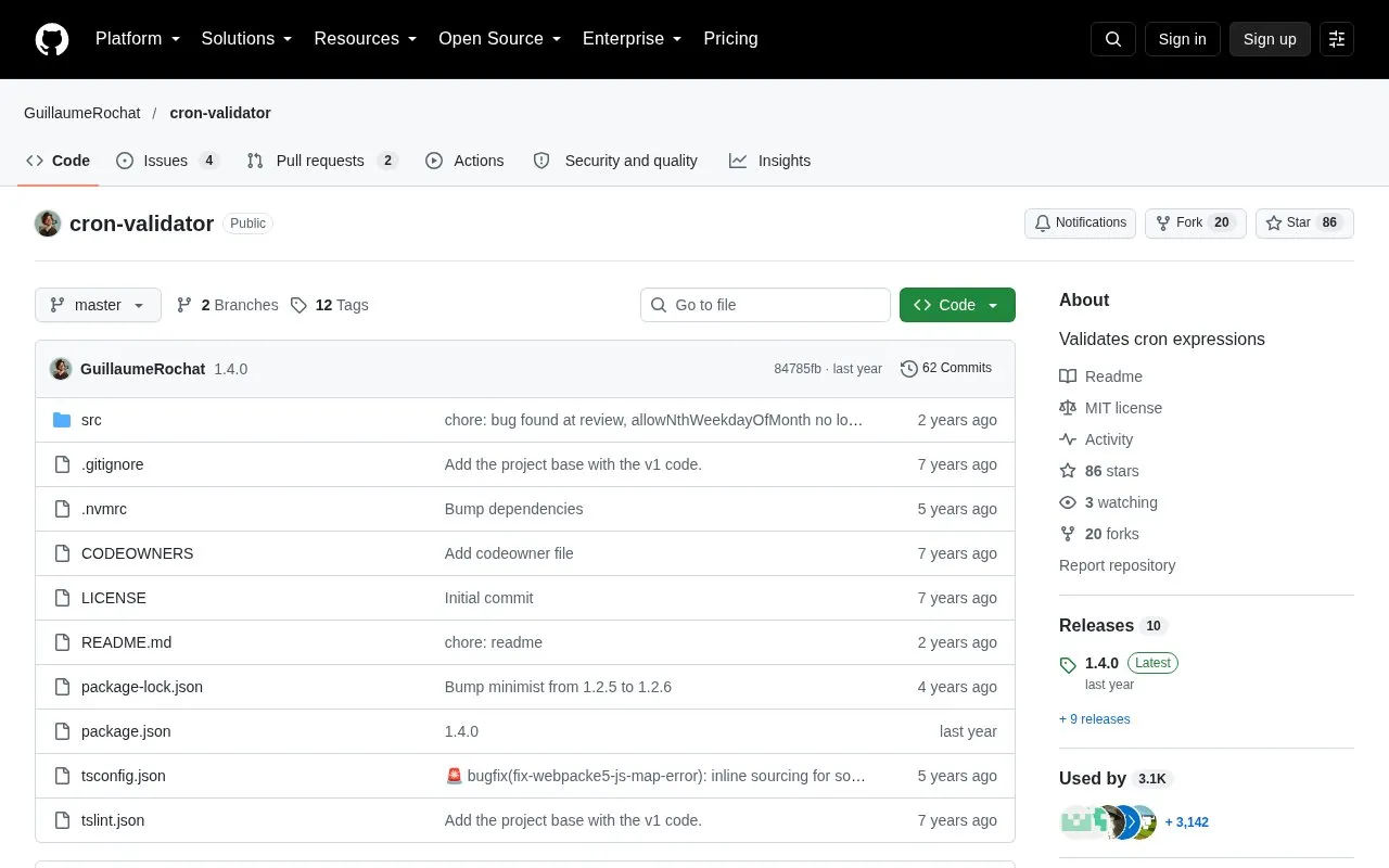 cron-validator homepage screenshot