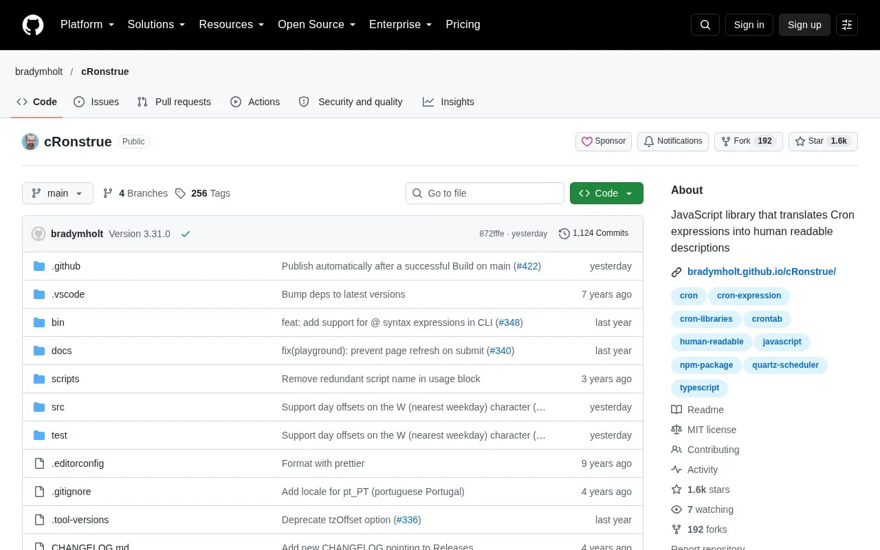 cRonstrue homepage screenshot
