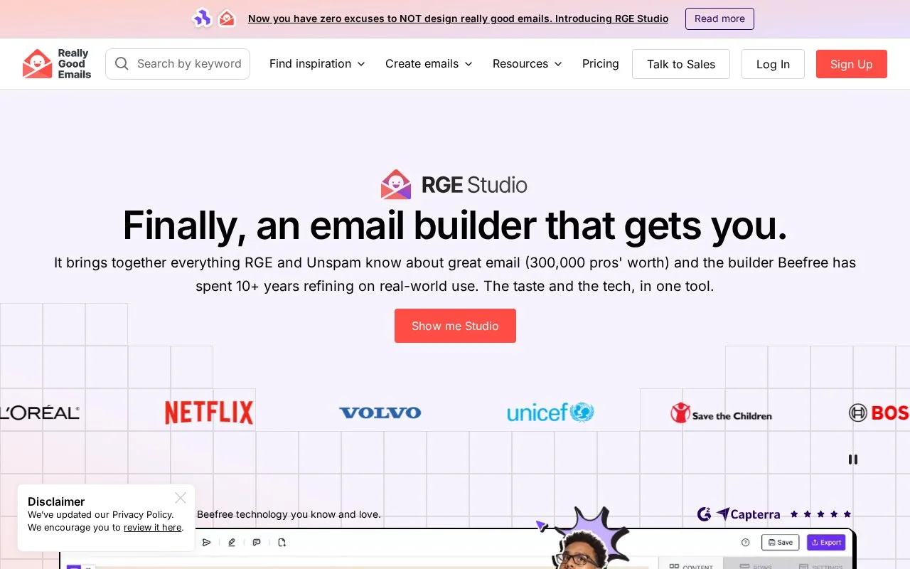 RGE Studio homepage screenshot