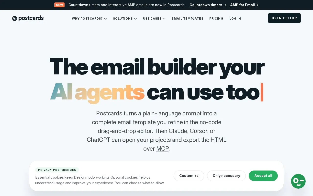 Postcards homepage screenshot