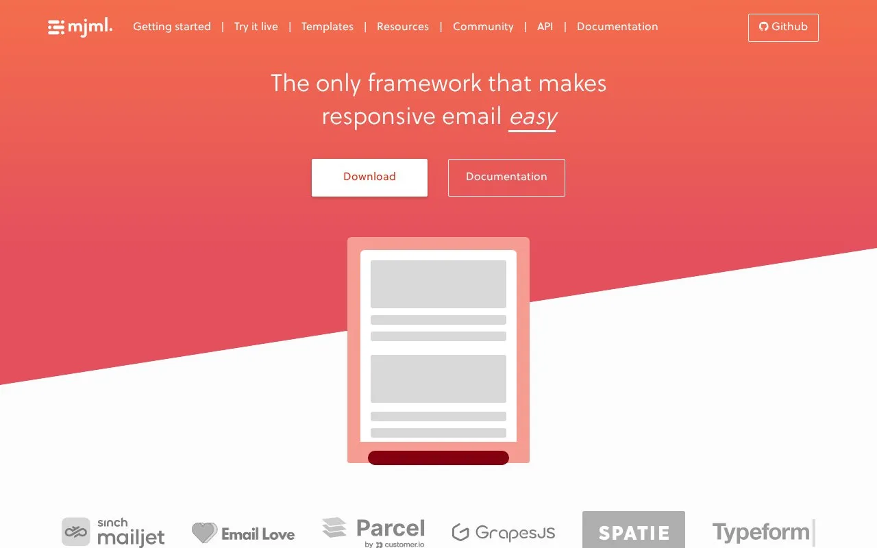 MJML homepage screenshot