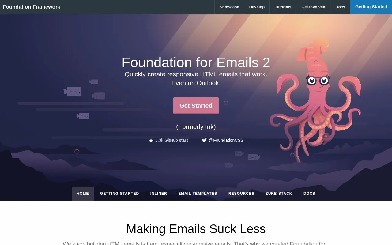 Foundation for Emails homepage screenshot