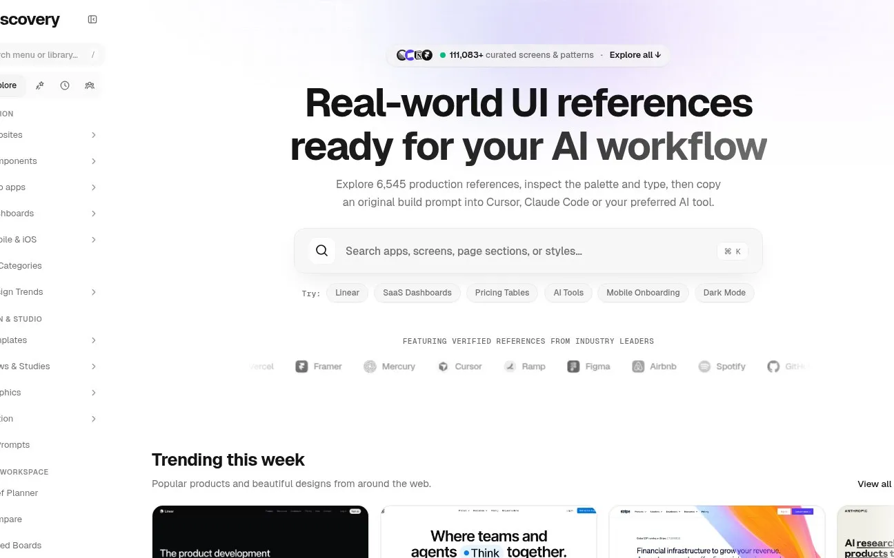 UI Discovery homepage screenshot